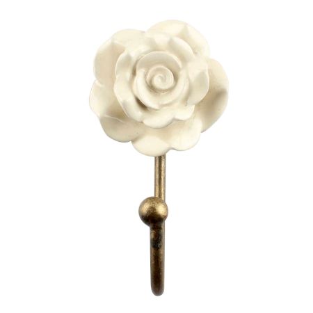 Cream Rose Flower Ceramic Wall Hook 